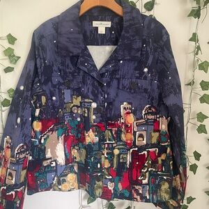 Christopher & Banks Blue Jacket with Abstract Design